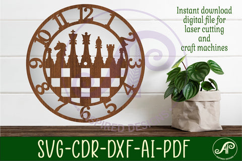 Chess wall clock laser cut files, SVG file. SVG APInspireddesigns 