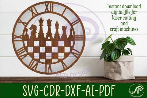 Chess wall clock laser cut files, SVG file. SVG APInspireddesigns 