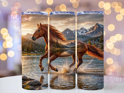 Chestnut Horse Alpine Sunset 20oz Tumbler, Chestnut Horse, Alpine Sunset, Equine Motif, Sublimation Wrap, 20oz Tumbler, Rustic Aesthetic, Nature Charm Sublimation SvggirlplusArt 