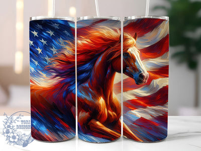 Chestnut Horse Flag 20oz Tumbler, Patriotic USA Wrap, American Flag Horse, Majestic Horse Design, USA Animal Theme, 20oz Tumbler Design, PNG Tumbler Wrap Sublimation ToriDesigns 
