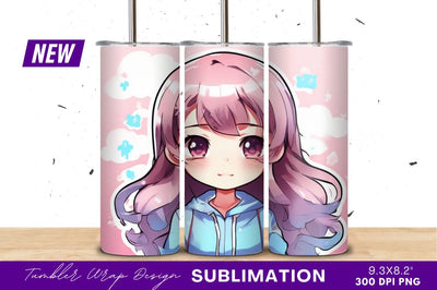 Chibi anime girl with hoodie tumbler png Sublimation Regulrcrative 