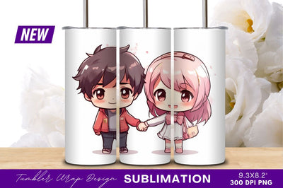 Chibi boy and girl holding hands tumbler Sublimation Regulrcrative 