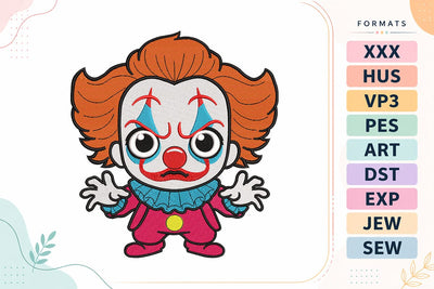Chibi Clown with Blue Makeup Halloween Embroidery Design Embroidery/Applique DESIGNS sg embroidery 