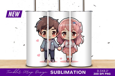 Chibi Couple Holding Hands Tumbler Png Sublimation Regulrcrative 