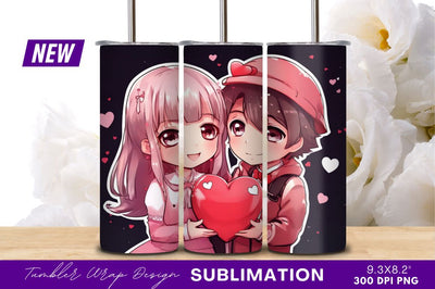 Chibi couple holding heart tumbler png Sublimation Regulrcrative 