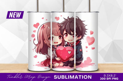 Chibi couple holding heart tumbler png Sublimation Regulrcrative 