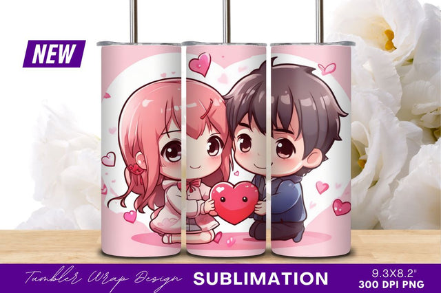 Chibi couple holding heart valentines day art Sublimation Regulrcrative 