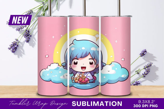 Chibi girl cloud tumbler png Sublimation Regulrcrative 