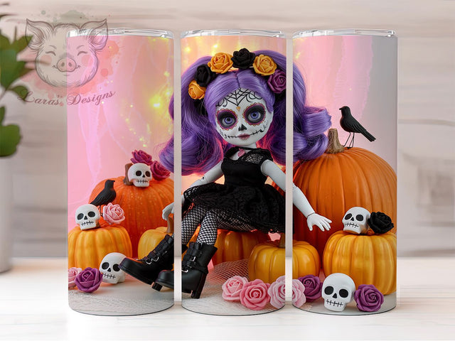 Chibi Girl Day of the Dead Tumbler, Day of the Dead Wrap, Haunted Halloween Cup, Cute Chibi Sublimation, 20oz Tumbler Wrap, Sugar Skull Drinkware, Spooky Chibi Design Sublimation Lara' s Designs 