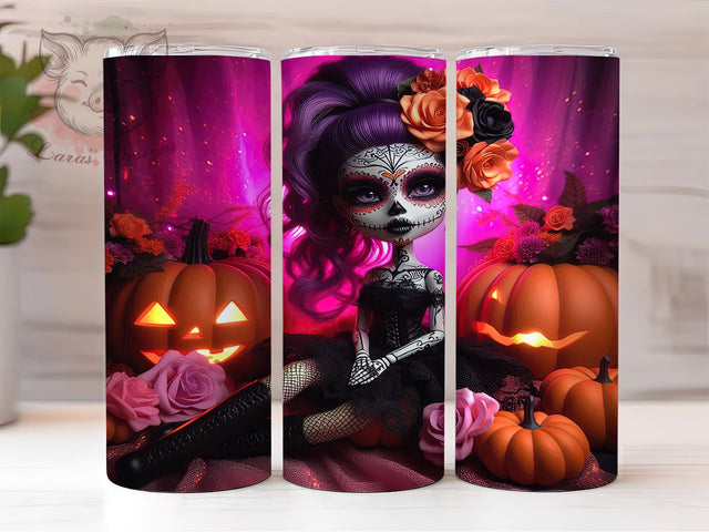 Chibi Girl Day of the Dead Tumbler, Day of the Dead Wrap, Haunted Halloween Cup, Cute Chibi Sublimation, 20oz Tumbler Wrap, Sugar Skull Drinkware, Spooky Chibi Design Sublimation Lara' s Designs 