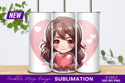 Chibi girl holding heart tumbler png Sublimation Regulrcrative 