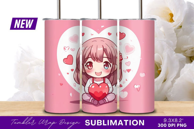 Chibi girl holding heart valentines day illustration Sublimation Regulrcrative 