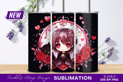 Chibi girl with cat roses and hearts Sublimation Regulrcrative 