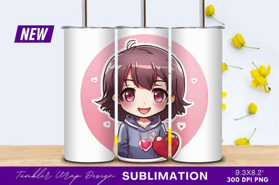 Chibi girl with heart tumbler png design Sublimation Regulrcrative 