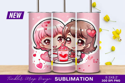 Chibi girls with valentine tumbler png Sublimation Regulrcrative 