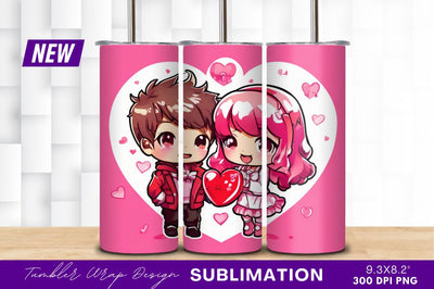 Chibi valentines couple holding heart tumbler png Sublimation Regulrcrative 