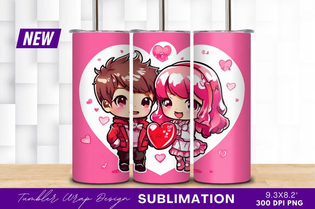 Chibi valentines couple holding heart tumbler png Sublimation Regulrcrative 