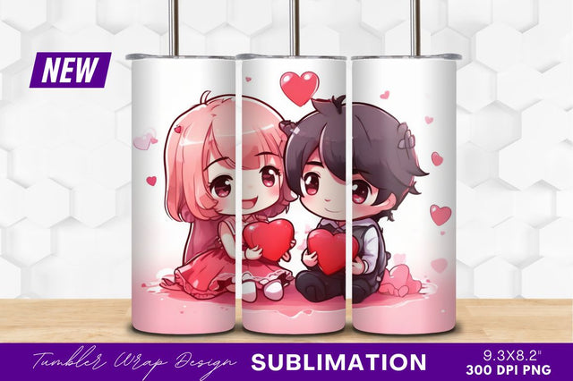Chibi valentines couple holding red hearts Sublimation Regulrcrative 