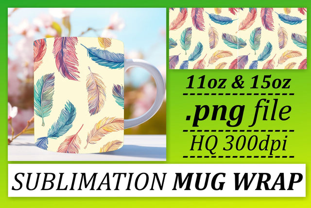Chic Colorful Feather Mug Sublimation: 11oz 15oz Playful Edition Sublimation afrosvg 