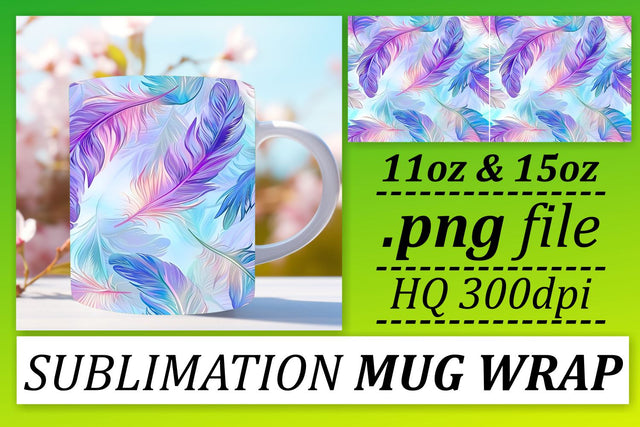 Chic Colorful Feather Mug Sublimation: 11oz 15oz Vibrant Patterns Sublimation afrosvg 