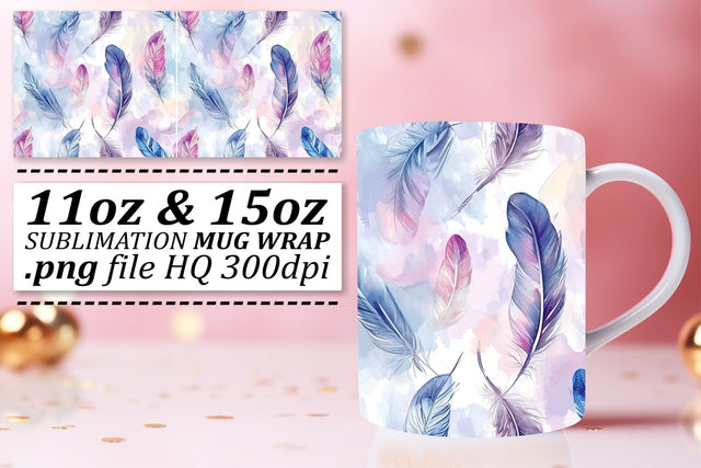 Chic Colorful Feather Mug Sublimation: 11oz 15oz Vibrant Patterns Sublimation afrosvg 
