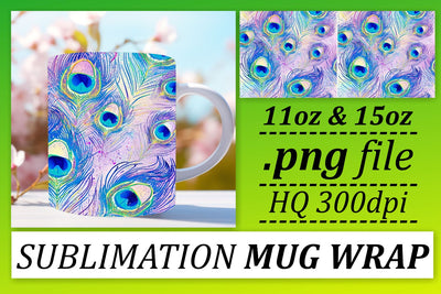 Chic Colorful Feather Mug Wrap: Sublimation Elegance 11oz 15oz Sublimation afrosvg 