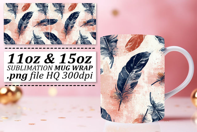 Chic Colorful Feather Mug Wrap: Sublimation Vibrant Whimsy 11oz 15oz Sublimation afrosvg 