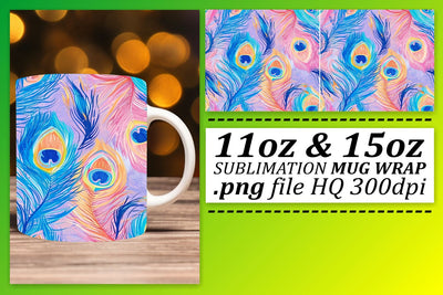 Chic Feather Mug Sublimation: 11oz 15oz Elegance with Patterns Sublimation afrosvg 