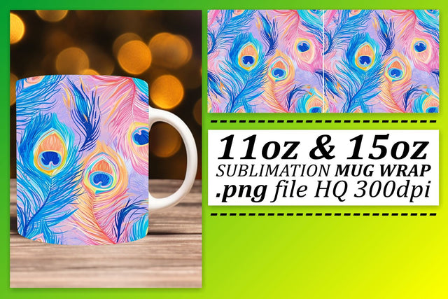 Chic Feather Mug Sublimation: 11oz 15oz Elegance with Patterns Sublimation afrosvg 