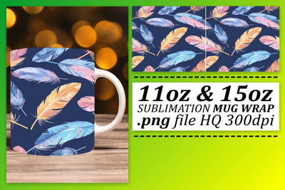 Chic Feather Mug Sublimation: 11oz 15oz Vibrant Fun Sublimation afrosvg 