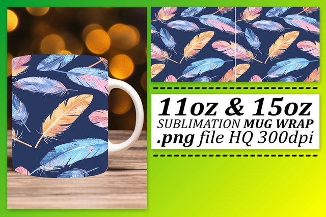 Chic Feather Mug Sublimation: 11oz 15oz Vibrant Fun Sublimation afrosvg 