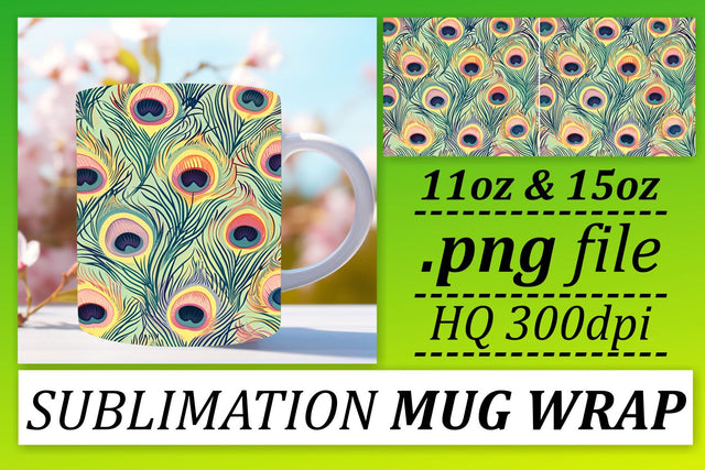 Chic Feather Mug Wrap: Sublimation Vibrant Collection 11oz 15oz Sublimation afrosvg 