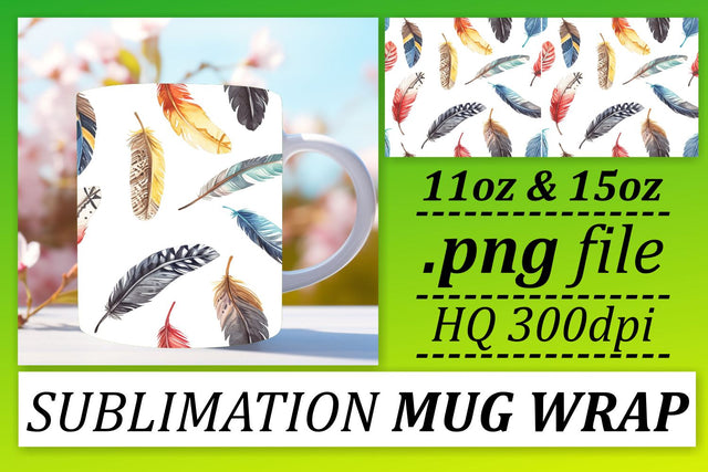Chic Feather Mug Wrap: Sublimation Vibrant Elegance Sublimation afrosvg 