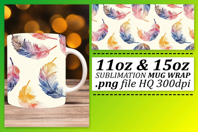 Chic Feather Pattern Mug Wrap: Sublimation Elegance for 11oz 15oz Sublimation afrosvg 