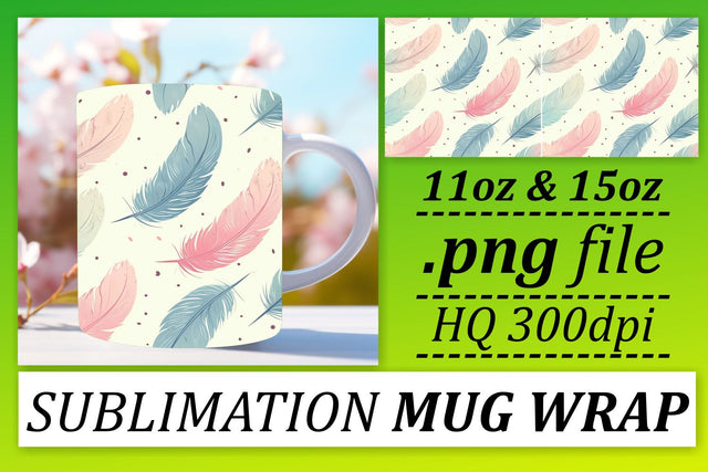 Chic Feather Pattern Mug Wrap: Sublimation Elegance for 11oz 15oz Sublimation afrosvg 
