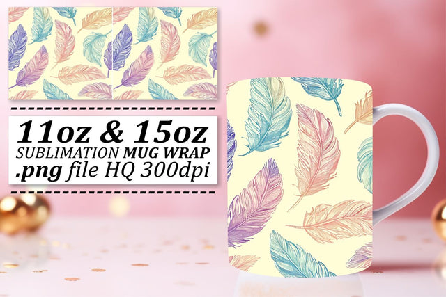 Chic Feather Pattern Mug Wrap: Sublimation Trends 11oz 15oz Sublimation afrosvg 