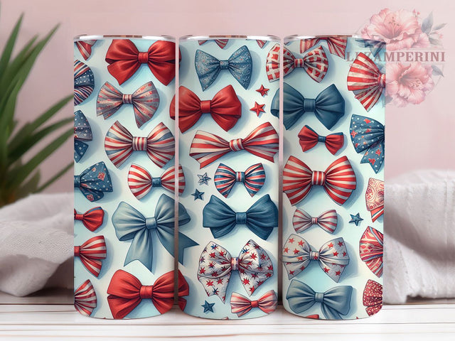Chic & Festive Coquette Patriotic Tumbler, 4th of July Girly Design, Red White Blue Sublimation, Cute Independence Day Wrap, 20oz Aesthetic Tumbler, Preppy Holiday Gift Sublimation Li Zamperini 