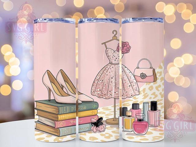 Chic Leopard Fashion Tumbler, Handbag Heels Books Pattern, Stylish Leopard Design, 20Oz Sublimation Wrap, Chic Fashion Art, Bold Leopard Texture, Tumbler Sublimation Sublimation SvggirlplusArt 