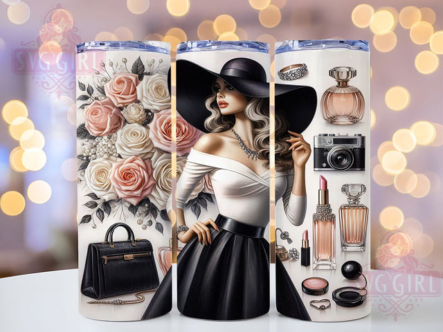 Chic Paris Fashion Luxury Tumbler, Chic Designer Wrap, Luxury Purse Sublimation, Makeup Perfume Cup, 20Oz Skinny Tumbler Wrap, Glam Rose Mug, Elegant Style Design Sublimation SvggirlplusArt 