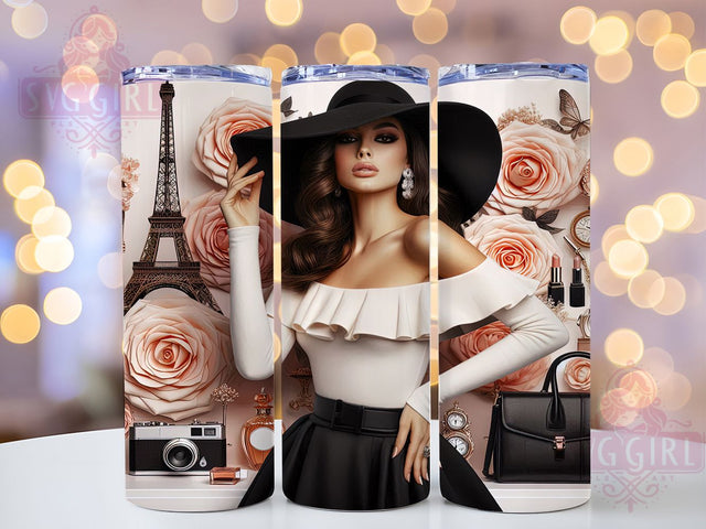Chic Paris Fashion Luxury Tumbler, Chic Designer Wrap, Luxury Purse Sublimation, Makeup Perfume Cup, 20Oz Skinny Tumbler Wrap, Glam Rose Mug, Elegant Style Design Sublimation SvggirlplusArt 