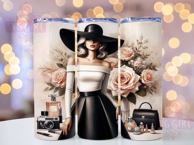 Chic Paris Fashion Luxury Tumbler, Chic Designer Wrap, Luxury Purse Sublimation, Makeup Perfume Cup, 20Oz Skinny Tumbler Wrap, Glam Rose Mug, Elegant Style Design Sublimation SvggirlplusArt 