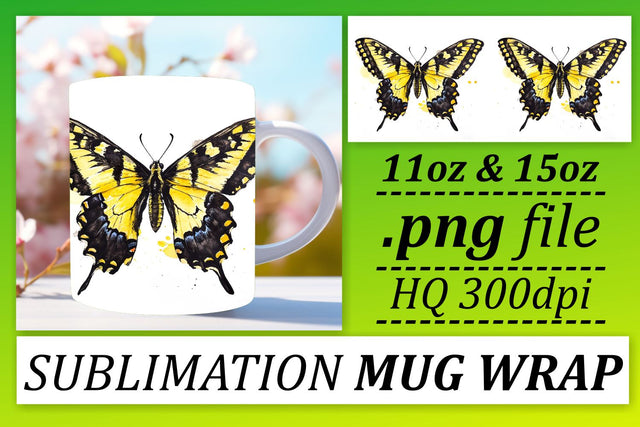 Chic Spring Butterfly Mug Wrap: Vibrant Beauty Sublimation afrosvg 