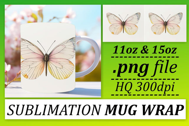 Chic Spring Butterfly Mug Wrap: Vibrant Beauty Sublimation afrosvg 