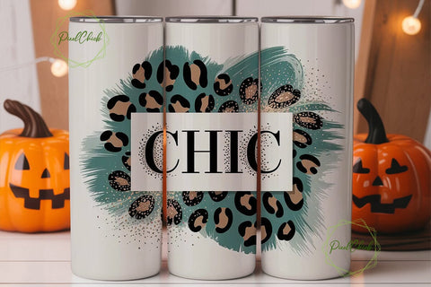 Chic Teal Leopard 20oz Tumbler Wrap Sublimation PixelChick 