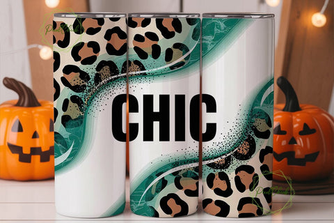 Chic Teal Leopard 20oz Tumbler Wrap Sublimation PixelChick 