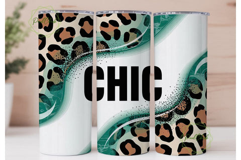 Chic Teal Leopard 20oz Tumbler Wrap Sublimation PixelChick 