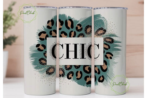 Chic Teal Leopard 20oz Tumbler Wrap Sublimation PixelChick 