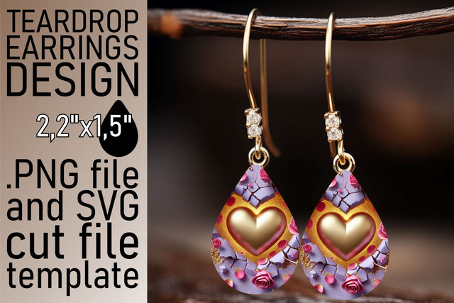 Chic teardrop earrings design, great for sublimation! , 3D Heart Sublimation afrosvg 