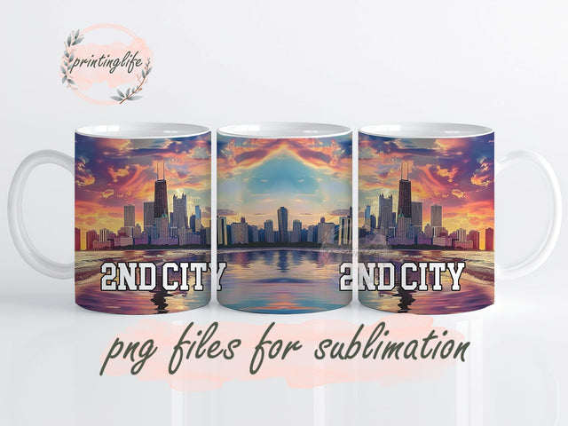 Chicago Skyline Mug Wrap Design, Instant Digital Design Download Mug Wrap Design, Mug Design PNG Sublimation PrintingLife 