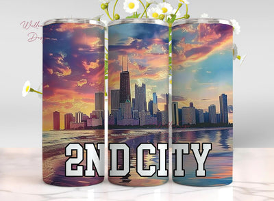 Chicago Skyline Tumbler Wrap, Sublimation Tumbler, 2nd City Design, Cityscape Skyline Silhouette Tumbler, Urban Theme 20 oz Straight Skinny Sublimation WillowSageDesign 